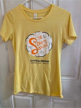 Citysteam Rare "steam series"Yellow Short Sleeve Graphic Tee with Orange & White